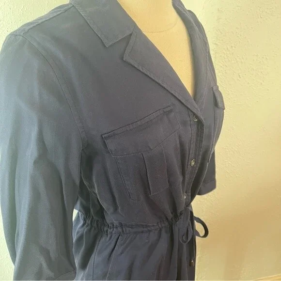 NEW French Connection Navy Blue Kruger Tencel Tie Waist Button Front Dress Sz 4 - Picture 6 of 11